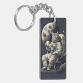 Astronaut Kat Met Kopje Koffie Sleutelhanger (Voorkant Links)