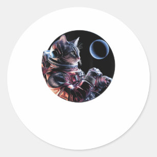 Astronaut kat met planeet ronde sticker