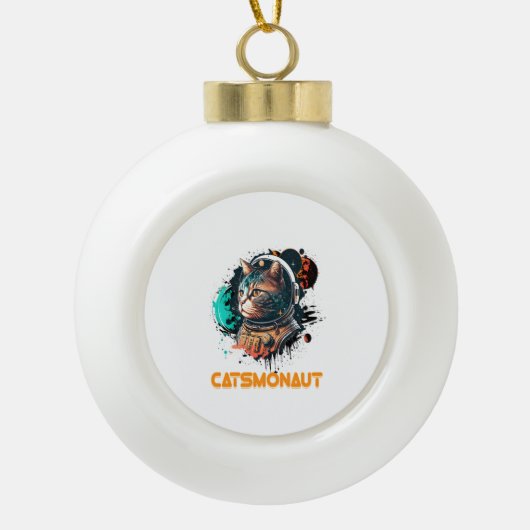 Astronaut kat of ruimtekat keramische bal ornament (Voorkant)