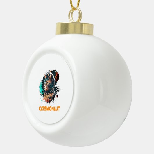 Astronaut kat of ruimtekat keramische bal ornament (Rechts)