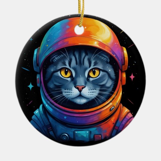Astronaut Kat Ruimte Grappige Kat Liefhebber Keramisch Ornament (Voorkant)