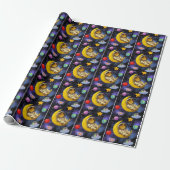 Astronaut kat slaapt op de maan cadeaupapier (Uitgerold)