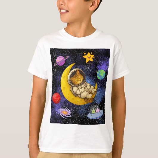 Astronaut kat slaapt op de maan t-shirt (Voorkant)