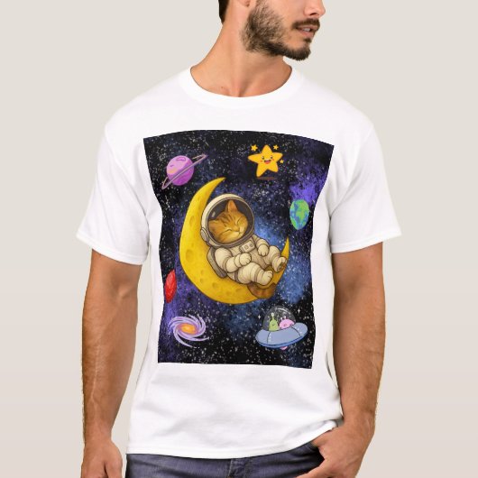 Astronaut kat slaapt op de maan t-shirt (Voorkant)