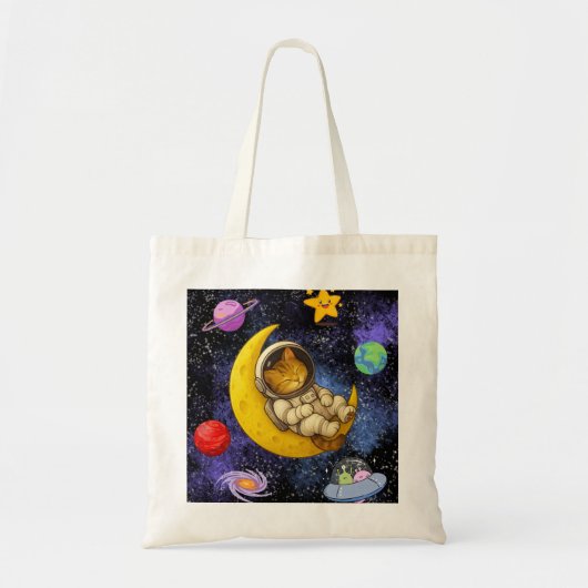 Astronaut kat slaapt op de maan tote bag (Voorkant)