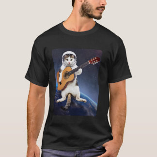 Astronaut Kat zwevend in de ruimte gitaar spelende T-shirt
