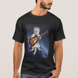 Astronaut Kat zwevend in de ruimte gitaar spelende T-shirt
