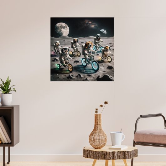 Astronaut katten en honden op maan poster (Woonkamer 3)