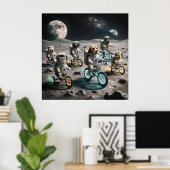 Astronaut katten en honden op maan poster (Thuiskantoor)