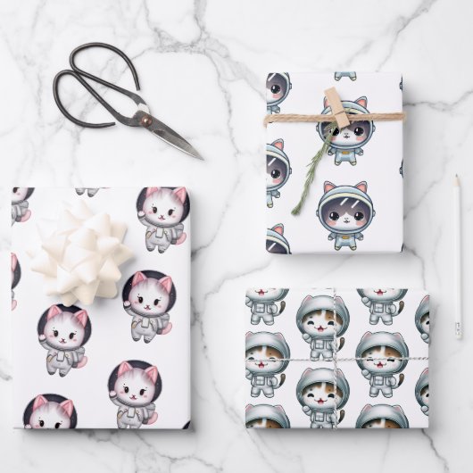 Astronaut katten in de ruimte met vrienden Schatti Inpakpapier Vel (Voorkant)