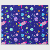 astronaut katteschip sterrenstelsel cadeaupapier (Vlak)