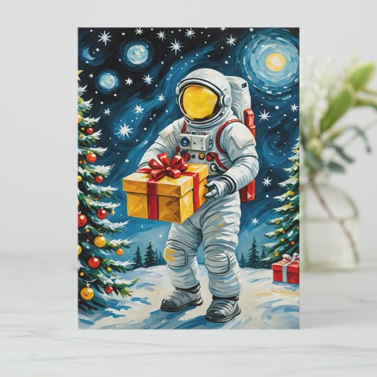 Astronaut Kerstviering Feestdagenkaart (Staand voorkant)