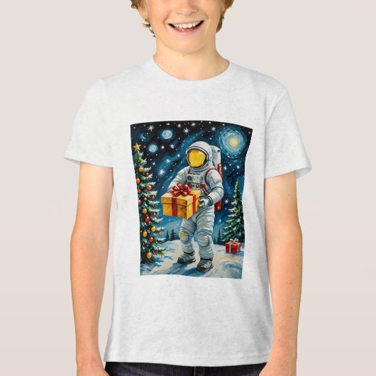 Astronaut Kerstviering Tri-Blend Shirt (Voorkant)
