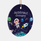 Astronaut kind op de maan, monogramme naam keramisch ornament (Rechts)