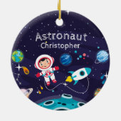 Astronaut kind op de maan, monogramme naam keramisch ornament (Achterkant)