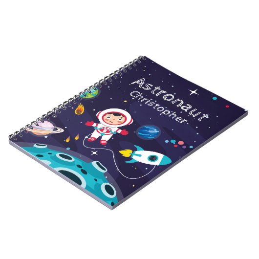 Astronaut kind op de maan, monogramme naam notitieboek (Linkerzijde)