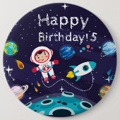 Astronaut kind op de maan, monogramme naam ronde button 6,0 cm (Voorkant)