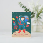 Astronaut kind op het verjaardagsfeestje van de ma briefkaart (Staand voorkant)