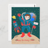 Astronaut kind op het verjaardagsfeestje van de ma briefkaart (Voorkant / Achterkant)