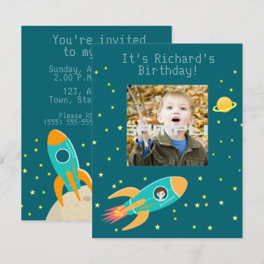 Astronaut kind op het verjaardagsfeestje van de ma kaart (Voorkant / Achterkant)