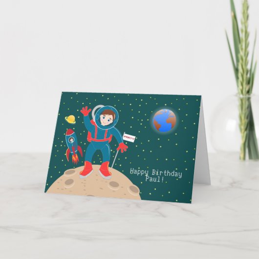 Astronaut kind op het verjaardagsfeestje van de ma kaart (Voorkant)