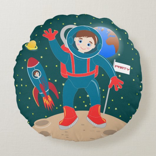 Astronaut kind op het verjaardagsfeestje van de ma rond kussen (Voorkant)
