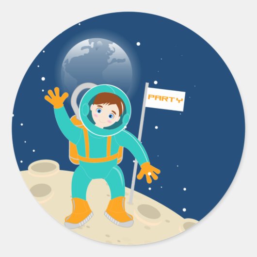 Astronaut kind op het verjaardagsfeestje van de ma ronde sticker (Voorkant)