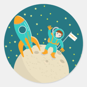 Astronaut kind op het verjaardagsfeestje van de ma ronde sticker
