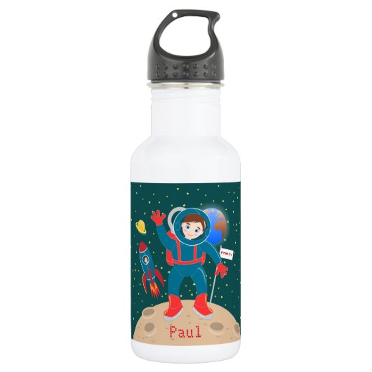 Astronaut kind op het verjaardagsfeestje van de ma waterfles (Voorkant)