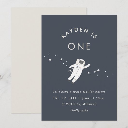 Astronaut Kinder Ruimte Verjaardagsfeestje Uitnodi Kaart (Voorkant / Achterkant)