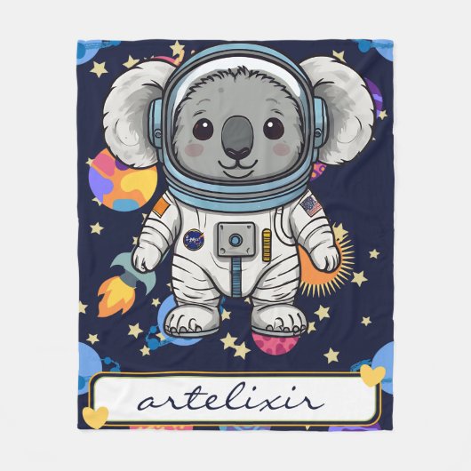 Astronaut Koala Cartoon Print Fleece Deken (Voorkant)