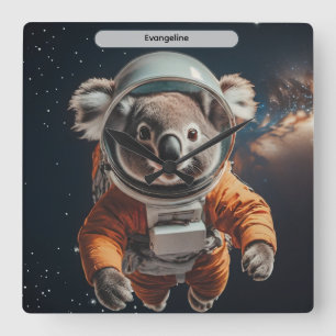 Astronaut Koala Ruimte Surreal Dier Aangepast Vierkante Klok