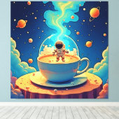 Astronaut Koffie Ruimte Kunst Canvas Afdruk (Insitu (Houten vloer))