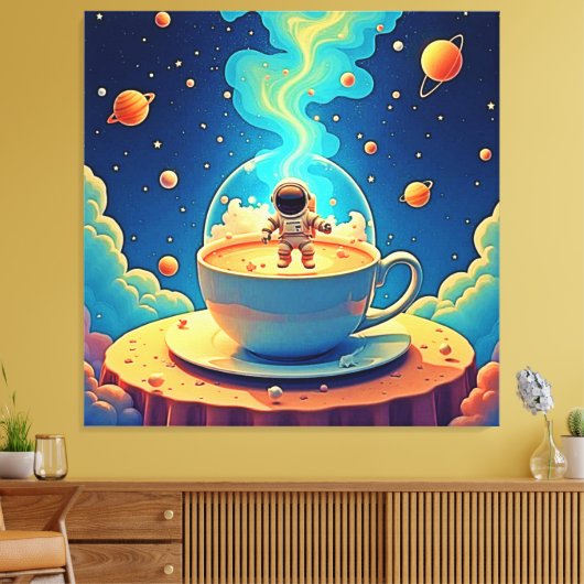 Astronaut Koffie Ruimte Kunst Canvas Afdruk (Insitu (Woonkamer))