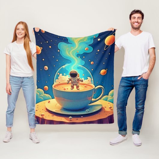 Astronaut Koffie Ruimte Kunst Fleece Deken (In situ)