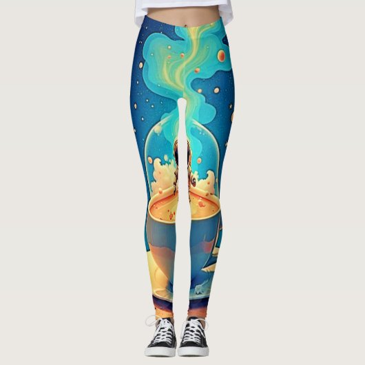 Astronaut Koffie Ruimte Kunst Leggings (Voorkant)