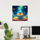 Astronaut Koffie Ruimte Kunst Poster (Thuiskantoor)