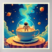 Astronaut Koffie Ruimte Kunst Poster (Voorkant)