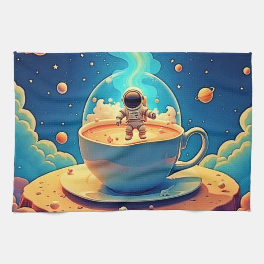 Astronaut Koffie Ruimte Kunst Theedoek (Horizontaal)