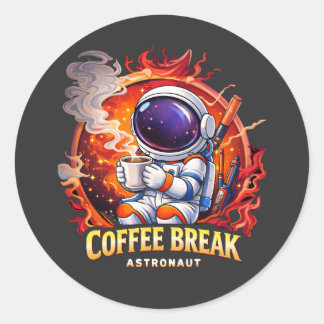 Astronaut koffiepauze ronde sticker