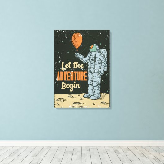 Astronaut laat het avontuur Man grot beginnen Canvas Afdruk (Insitu (Houten vloer))