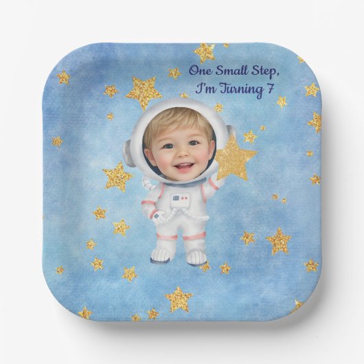 Astronaut Little Star Birthday Party Plate Papieren Bordje (Voorkant)