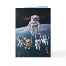 Astronaut loopt met de hond kaart