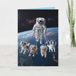 Astronaut loopt met de hond kaart