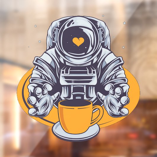 Astronaut Love Coffee Raamsticker (Vel 2)