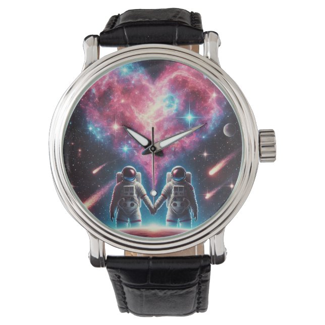 Astronaut Love Nebula polshorloge Horloge (Voorkant)