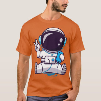 Astronaut luistert naar muziek met hoofdtelefoon e t-shirt