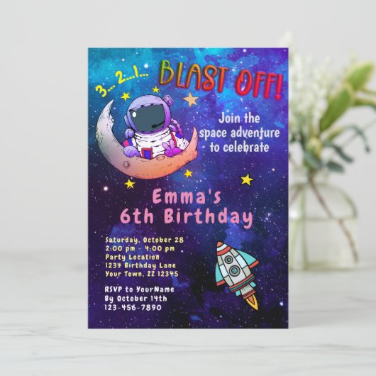 Astronaut & Maan (meisje) Kaart (Staand voorkant)