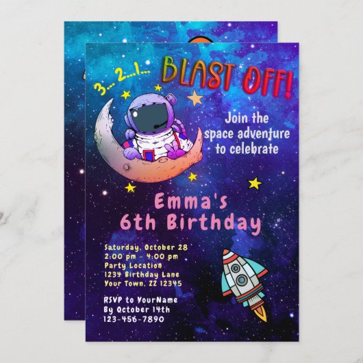 Astronaut & Maan (meisje) Kaart (Voorkant / Achterkant)