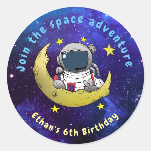 Astronaut & Maan Ronde Sticker (Voorkant)
